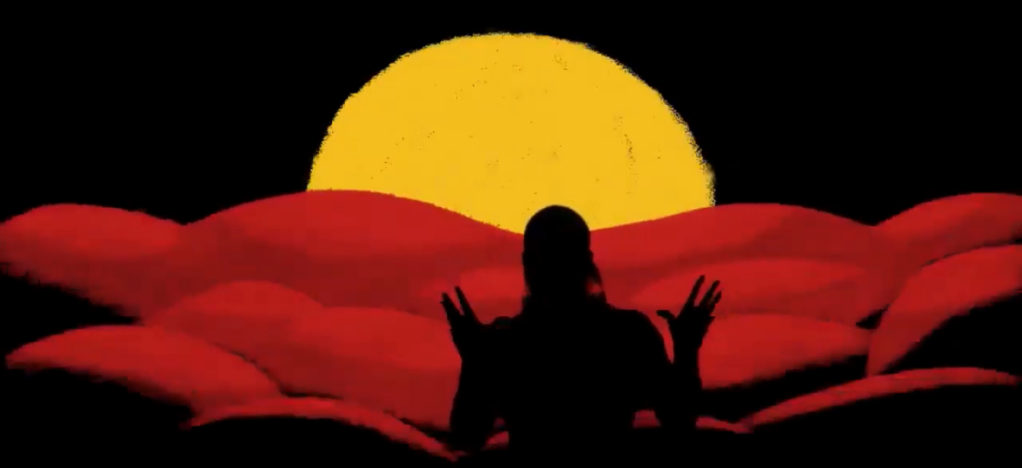 Still from Jida Gulpilil's music video, Dungala Wamayirr (Strong Murray River Person) song, created for the First Peoples exhibition.