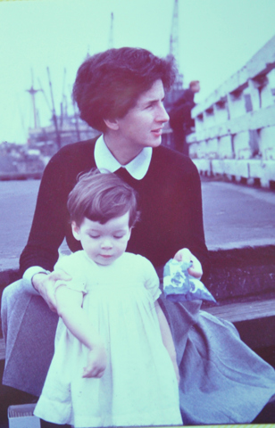 Mary and Christine Twycross at Station Pier, Port Melbourne around 1953.
