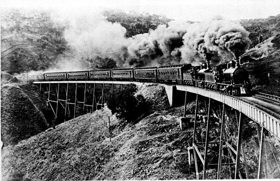 Melbourne Express, hauled by RX class steam locomotive, emerging from Sleeps Hill Tunnel, pre-1919