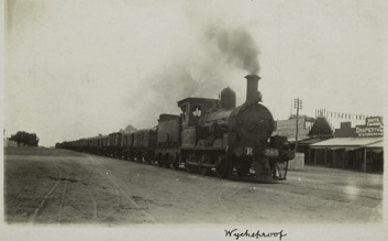Goods train, Wycheproof, circa 1930. Steam engine is no. R 285