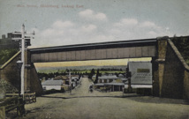 A steam locomotive crossing a rail bridge, Heidelberg, post-1910