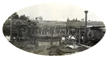 Construction of Pier 2 of the Mitchell River Bridge on the Bairnsdale to Orbost line, 1914. Concreting in progress