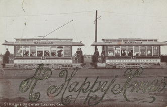 No. 8 and no. 9 electric trams, on the St Kilda to Brighton route, circa 1910