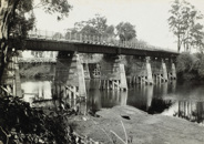 The completed combined road and railway bridge over the Snowy River at Orbost, on the Bairnsdale to Orbost line, circa 1921