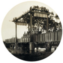 Testing a newly constructed lift bridge over the Murray River at Gonn Crossing on the Murrabit to Stony Crossing line, circa 1928