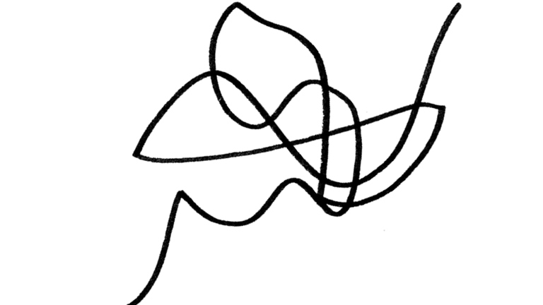 Scribble line drawing from the word child to the word adult