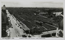 Princes Bridge Station and the railway yards with part of Flinders Street Station visible on the right