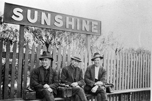 Passengers waiting at Sunshine Railway Station, circa 1928