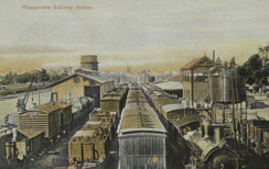 Goods trains at Wangaratta Railway Station, circa 1920
