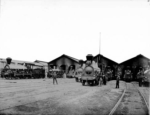 Locomotive decorated for 1867 royal visit, Spencer Street Station