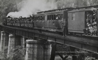 An excursion train crossing the Thomson River, Walhalla, circa 1920