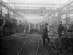 Staff inside the boiler shop at the Ballarat North railway workshop, pre-1930