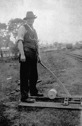 Staff member operating a point lever, Moe, circa 1926