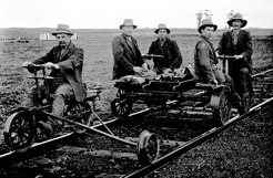 Gangers on trolleys, Derrinallum, circa 1913