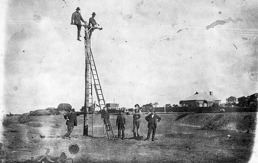 Working on telegraph wires, Yatpool, circa 1920