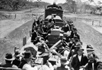 Workers in rail trucks returning home for Christmas, Millewa district, 1924