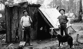Railway workers at their slab hut, Orbost district, 1914