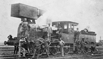 Early steam locomotive no. 161 fitted with a smoke deflector, Victoria, circa 1870