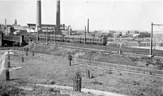 Train passing the Richmond Power Station, South Yarra, 1923
