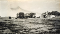 Two rail motors passing on the Moama to Balranald line, Barnes, circa 1925