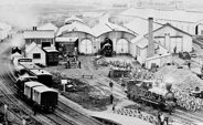 Williamstown Railway Workshops, with O class steam loco no. 21 and L class steam loco no. 20 in the picture, circa 1870
