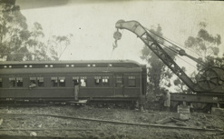 Lifting a passenger carriage following a train accident, circa 1910