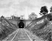 Shops and buildings over a railway tunnel, Geelong, circa 1890