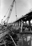 View of Bairnsdale to Orbost line bridge after Snowy River floods, 15 February 1971