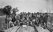 Ways and works crew replacing rails, Fernihurst district, circa 1915