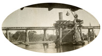 Bridge over the Mitchell River on the Bairnsdale to Orbost line. Tilt of Pier 3 at its worst, March 1915