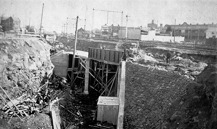 Construction works on the Williamstown line, Footscray, 1928