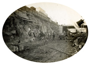 Excavation for a concrete retaining wall near Nicholson Street, on the South Kensington to West Footscray line, 1928