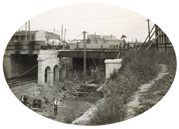 Excavations at the Nicholson Street bridge during construction of the South Kensington Goods line, Footscray, 1928