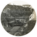 Workers spreading ballast from a tip truck during construction of the South Kensington to West Footscray line, Footscray, 1928