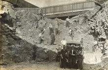 Workers at an excavation during construction of the South Kensington to West Footscray line, Footscray, 1928