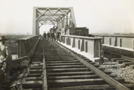 First ballast train on the Maribyrnong River Bridge on the South Kensington to West Footscray line, Kensington, 1928
