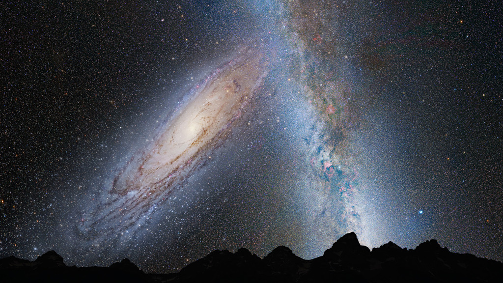 Illustrations of two galaxies in the night sky