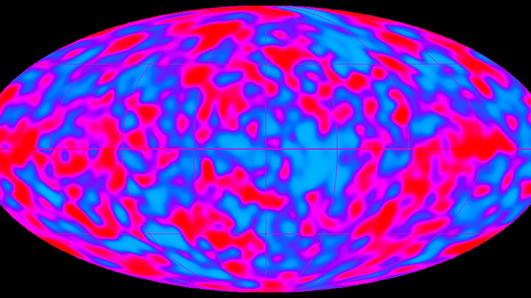 An overall shape with patches of blue, read and pink colour