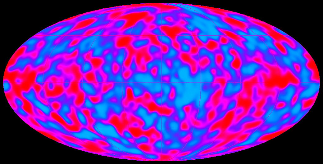 An overall shape with patches of blue, read and pink colour
