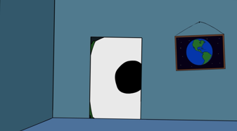Illustration of an alien's eye looking through a doorway