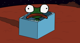 An alien popping out of the top of a box
