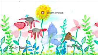 Illustration of flowers and animals featuring an animation's credits