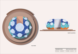 Aerial and side view of artist's render of a bun-shaped structure