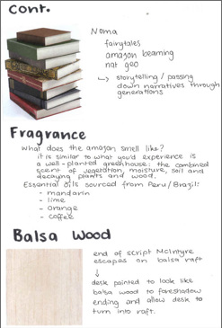 Page of notes and illustrations about a prop design process 