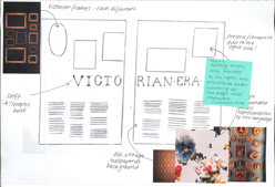 A page from a student design folio that shows a hand drawn layout