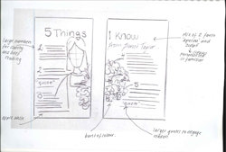 A page from a student design folio showing a hand drawn lay out for media print
