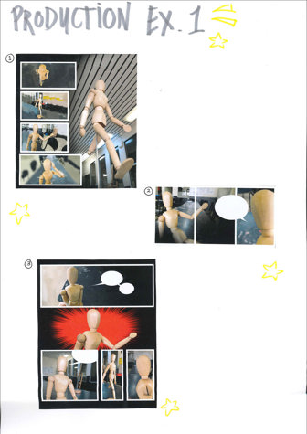  This image shows a small wooden mannequin figure being posed moving across cartoon frames to show how a character might move.