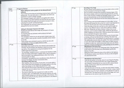 A page from a student design folio that shows highly detailed production notes for the production management of film locations  