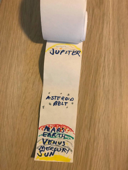 The solar system drawn on a piece of paper