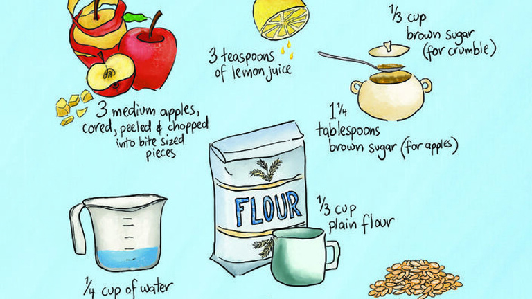 Illustration of ingredients for apple crumble